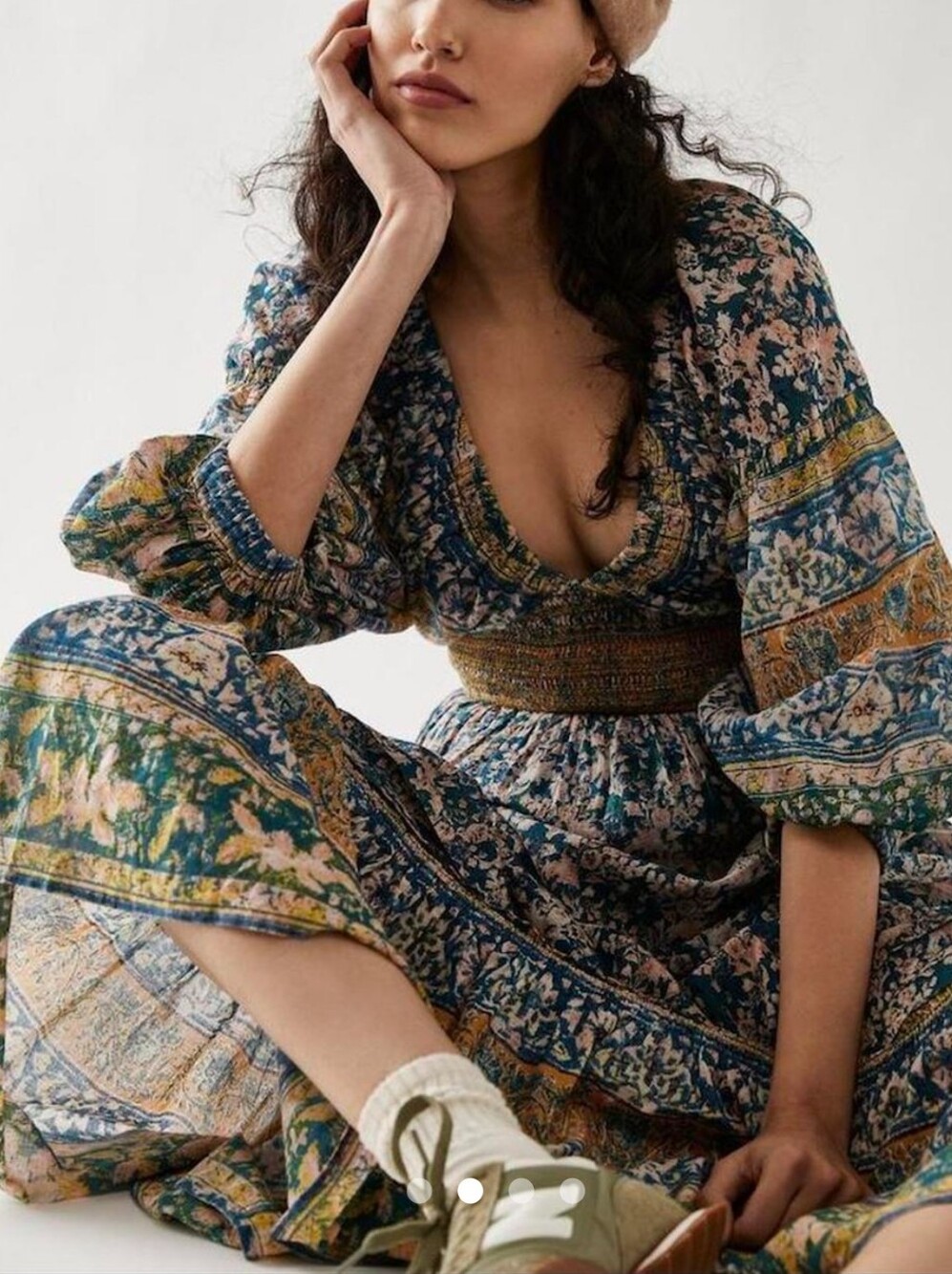 Free People Blue and Green Border Floral Maxi Dress - Picture 2 of 7